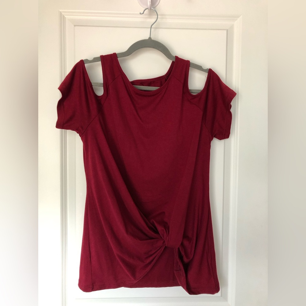 Cold Shoulder Top, Dark Red, Size Medium